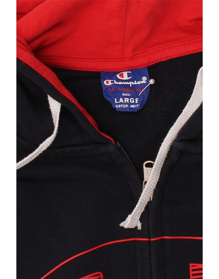 CHAMPION Mens Graphic Zip Hoodie Sweater Large Navy Blue Cotton Vintage Champion and Second-Hand Champion from Messina Hembry 