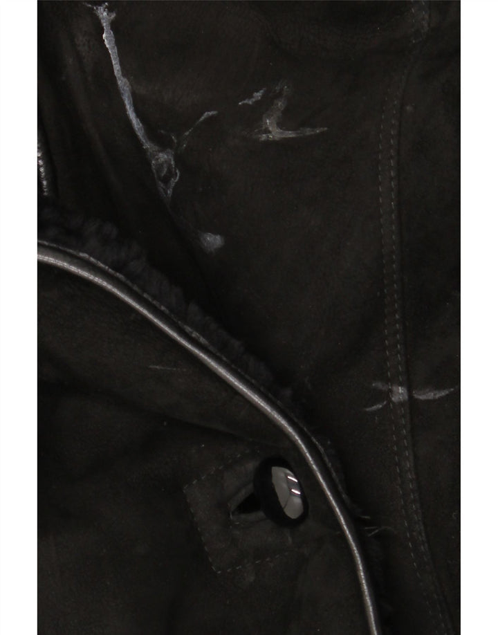 Casaco feminino vintage de shearling UK 18 XL preto