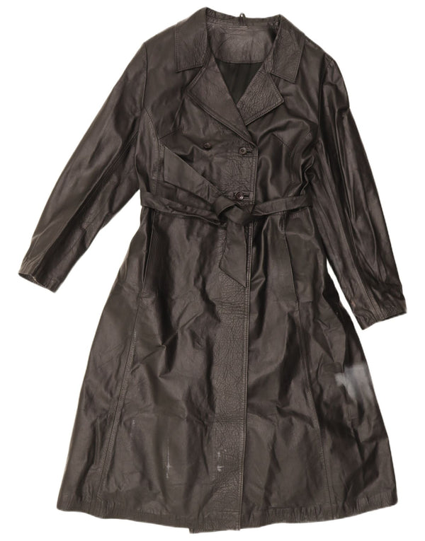 Casaco de couro feminino vintage Reino Unido 14 couro preto médio
