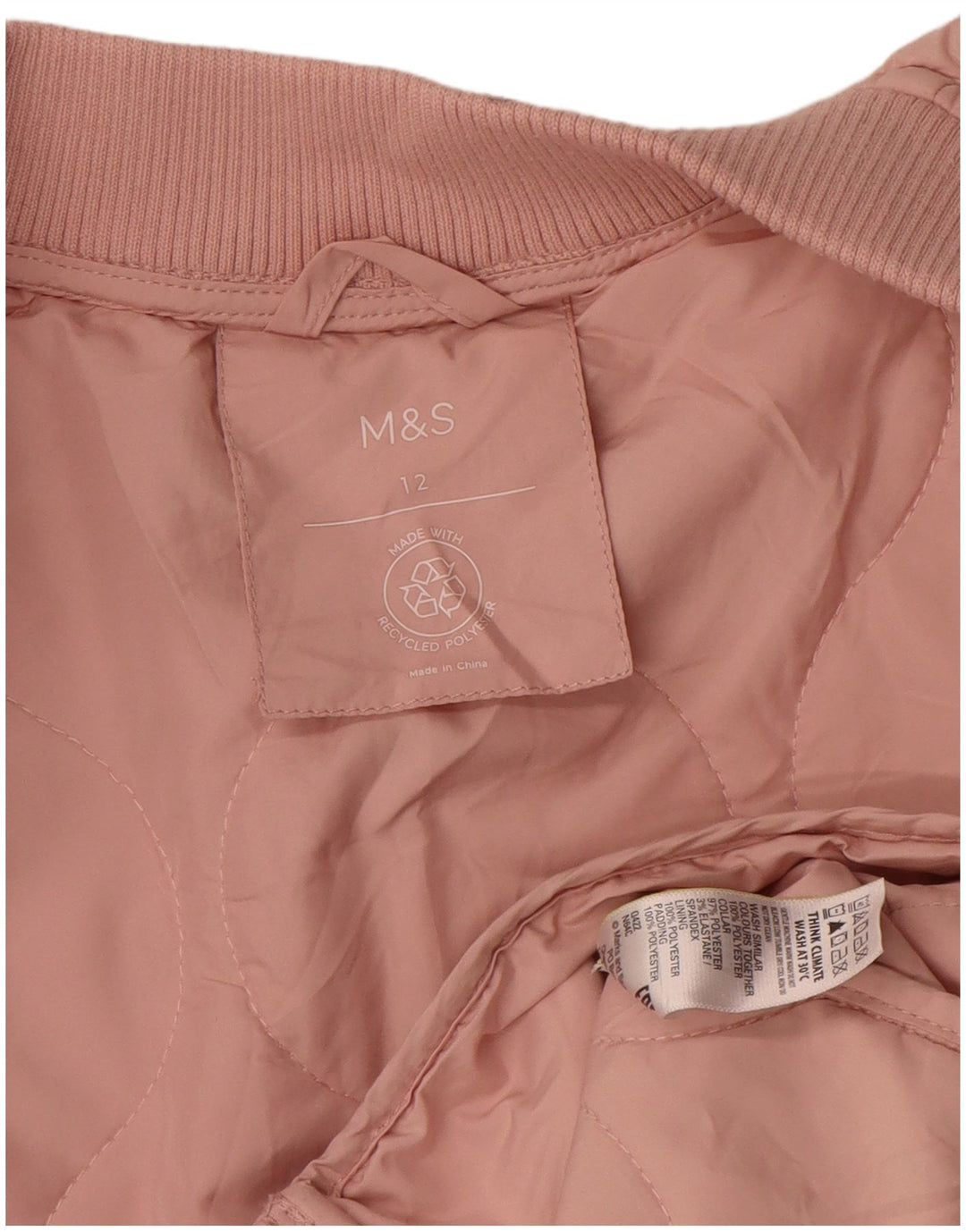 Jaqueta acolchoada feminina Marks & Spencer Reino Unido 12 poliéster rosa médio