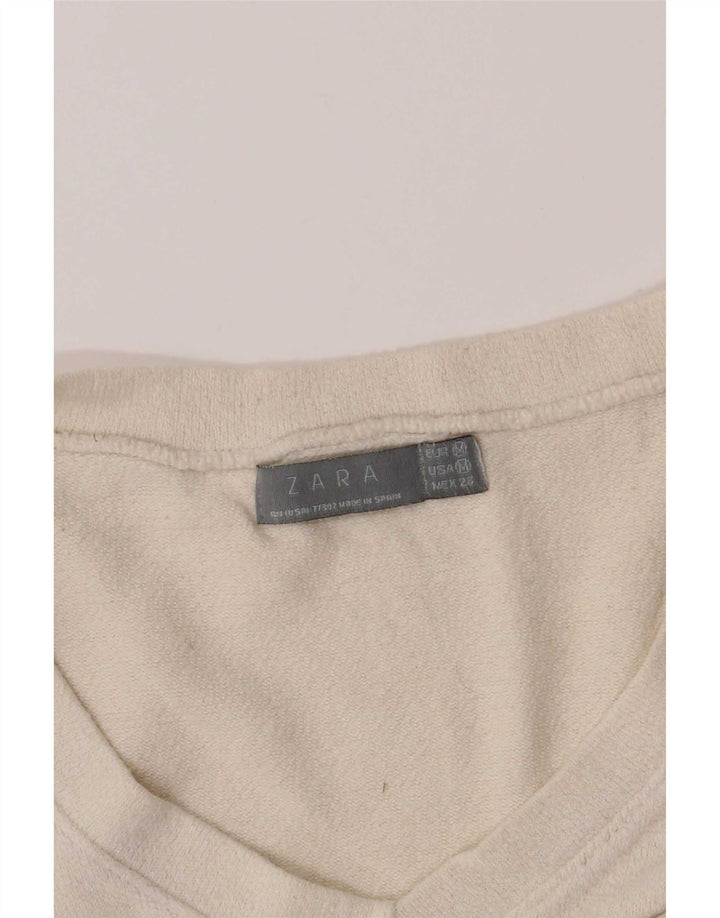Zara Top curto feminino manga 3/4 Reino Unido 12 médio branco