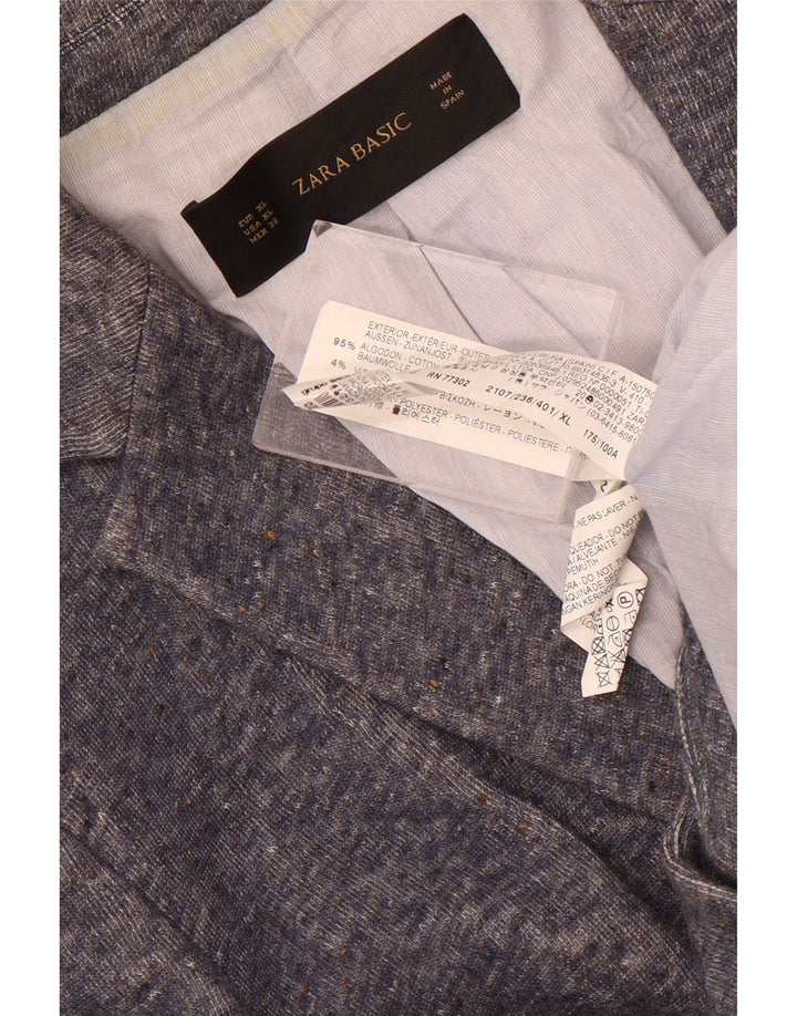 Jaqueta blazer feminina Zara com 1 botão Reino Unido 18 XL algodão manchado azul
