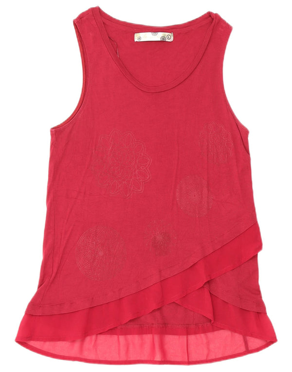 Blusa feminina sem mangas Desigual Top UK 14 grande viscose floral borgonha