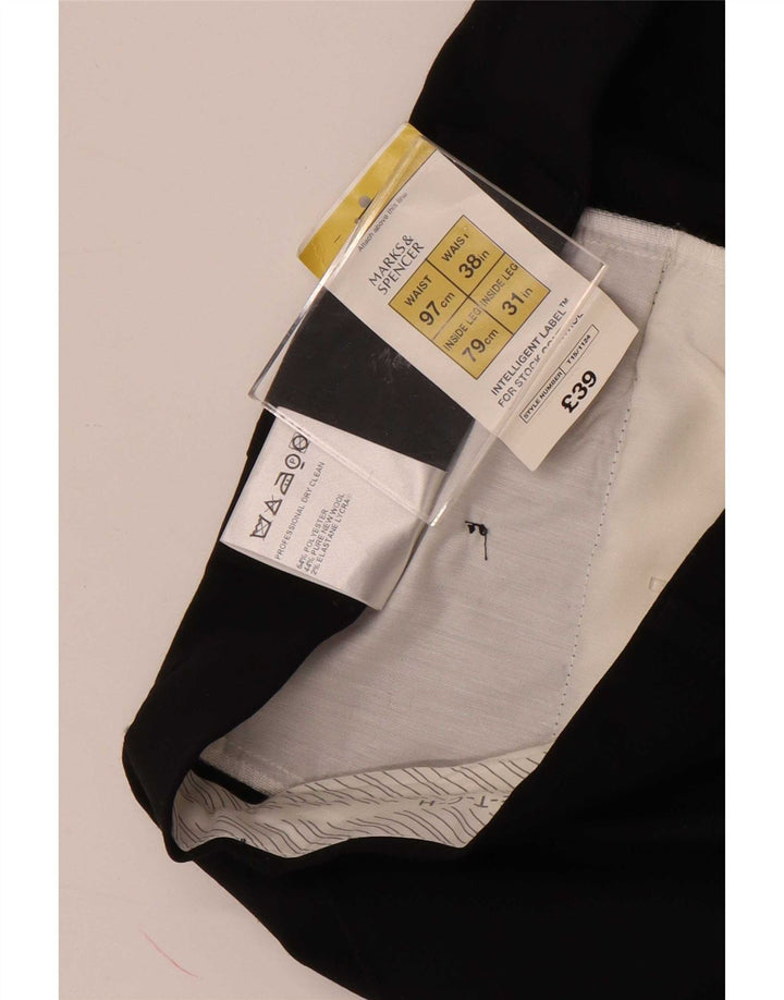 Calça chino reta masculina Marks & Spencer W38 L31 poliéster preto