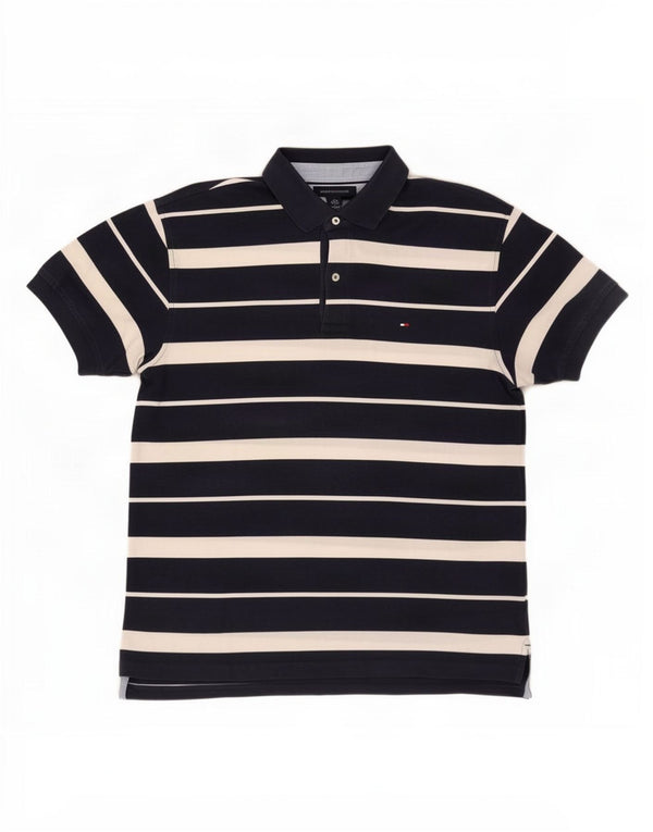 Camisa polo masculina Tommy Hilfiger grande listrada azul marinho
