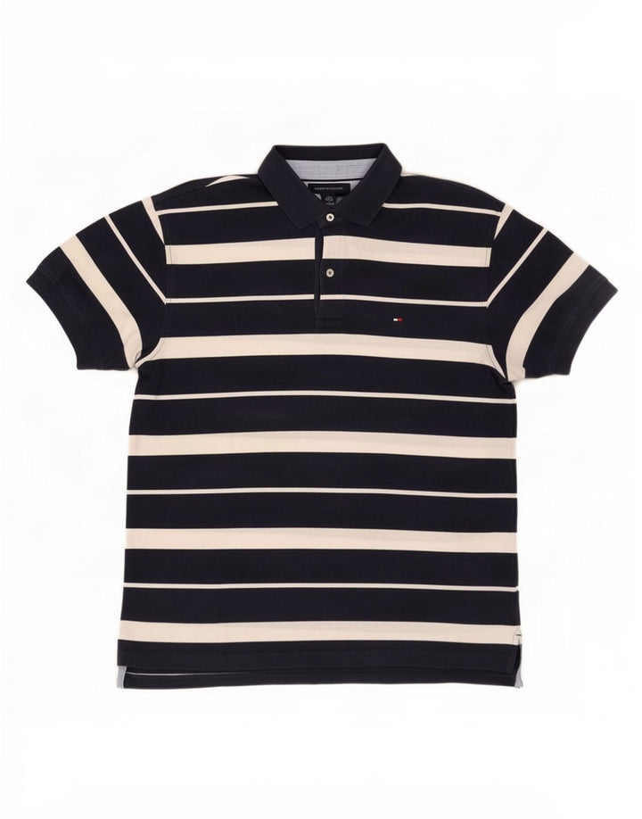 Camisa polo masculina Tommy Hilfiger grande listrada azul marinho