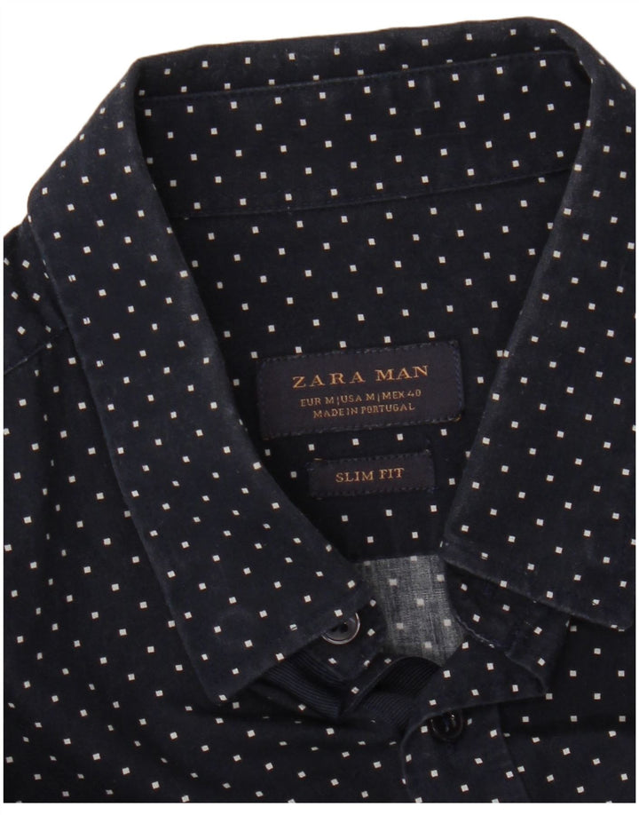 Camisa masculina ZARA Slim Fit média azul marinho geométrica