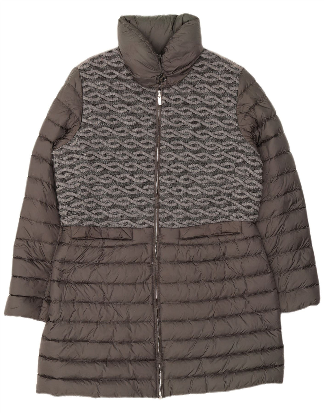 Casaco acolchoado feminino Geox UK 16 grande poliamida geométrica cinza