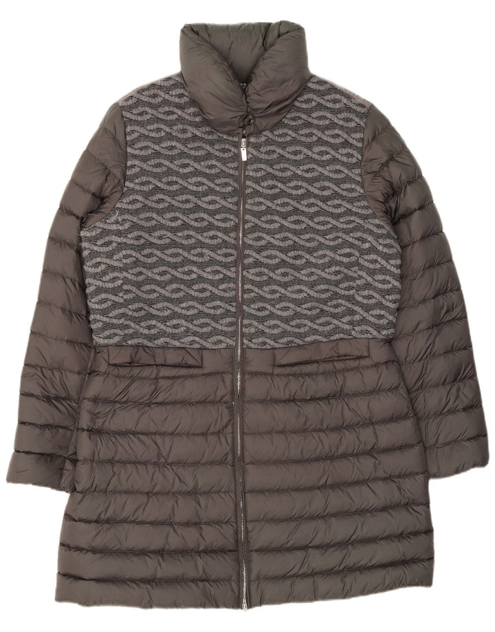 Casaco acolchoado feminino Geox UK 16 grande poliamida geométrica cinza