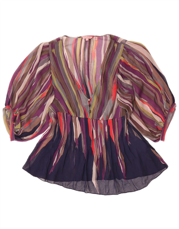 Blusa feminina Ted Baker transparente em forma de asa de morcego tamanho 1 XS multicolorido