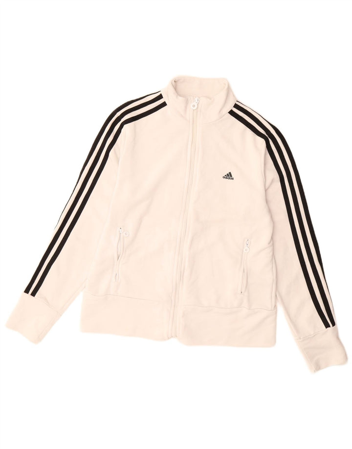 ADIDAS Womens Tracksuit Top Jacket UK 16 Grande Poliéster Branco