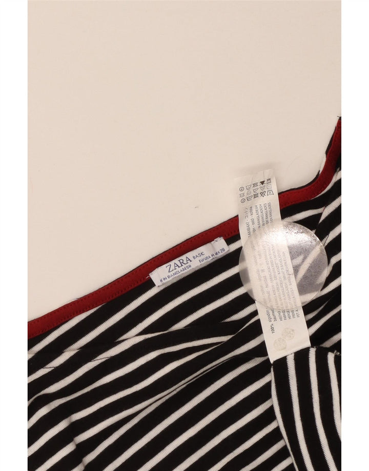 Zara Top curto feminino manga 3/4 UK 12 médio preto listrado náutico