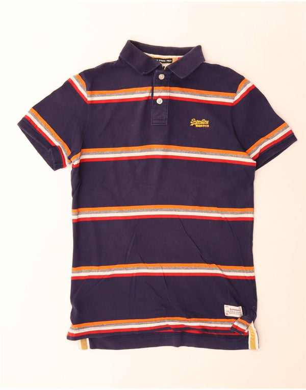 Camisa polo masculina Superdry Rugby médio azul marinho listrado algodão