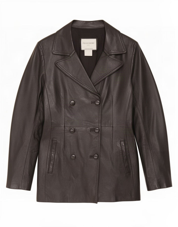 Jaqueta de couro feminina vintage UK 14 média preta
