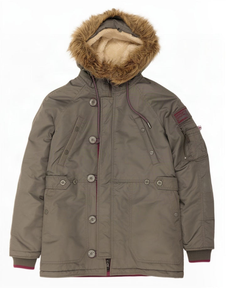 Jaqueta Parka masculina Superdry com capuz UK 38 Nylon cinza médio