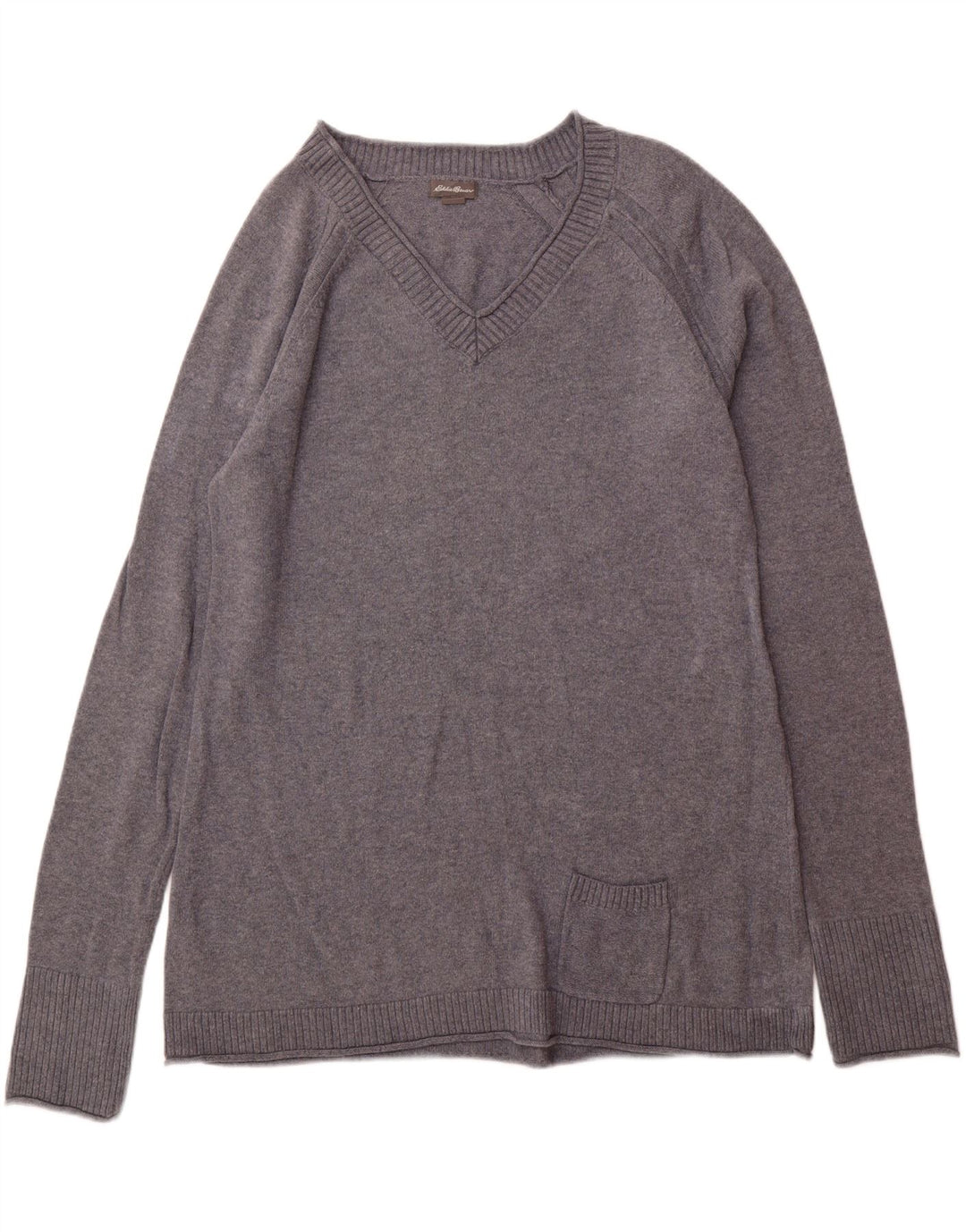EDDIE BAUER Suéter feminino com decote em V Reino Unido 16 grande algodão cinza