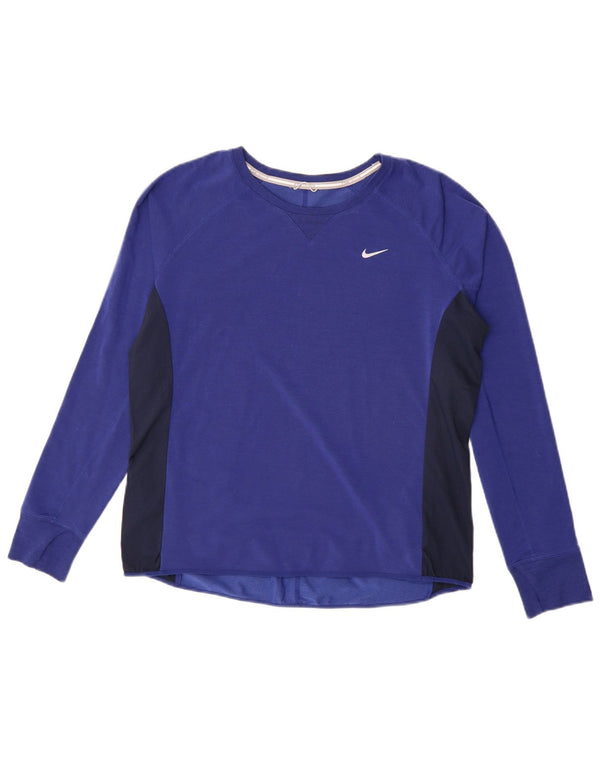 Nike Womens Dri Fit Top Manga Longa Reino Unido 16 Grande Azul Colourblock Lyocell