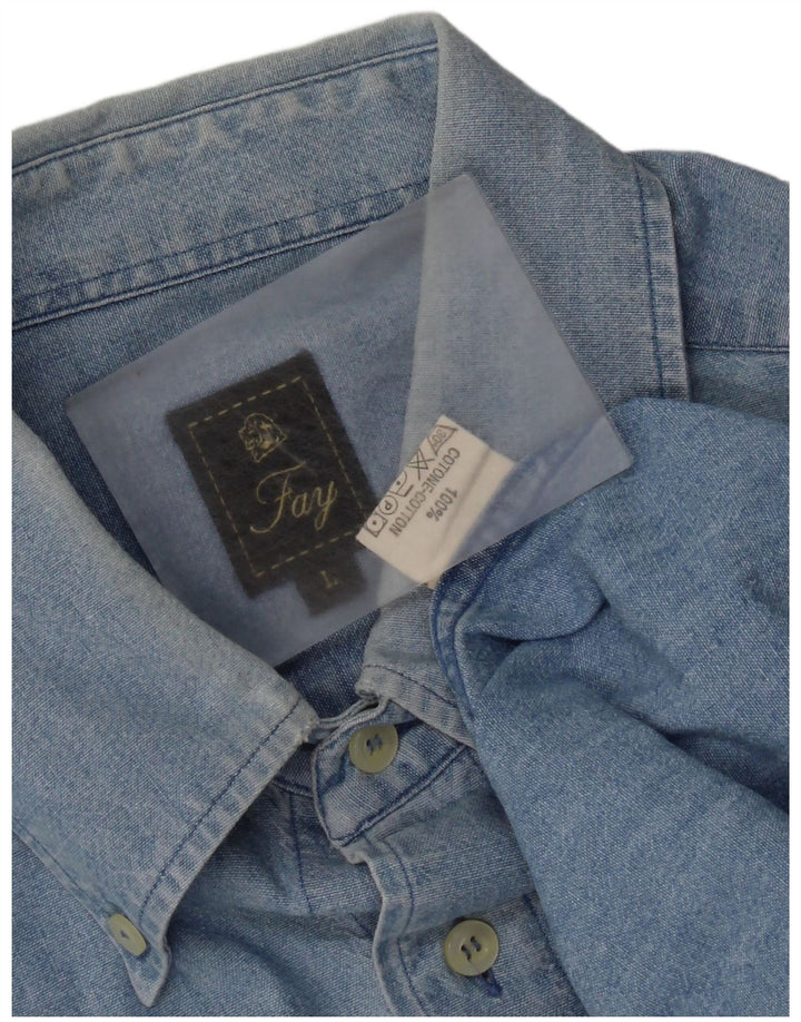 Camisa jeans masculina Fay grande algodão azul
