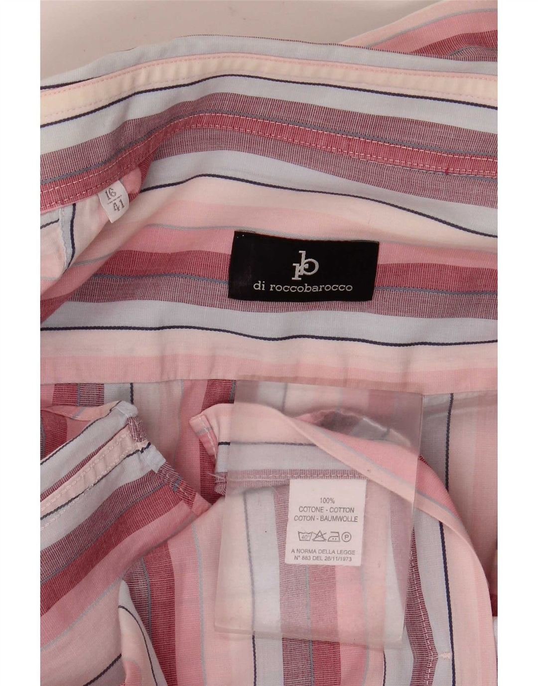 Camisa masculina Roccobarocco tamanho 41 16 grande algodão listrado rosa