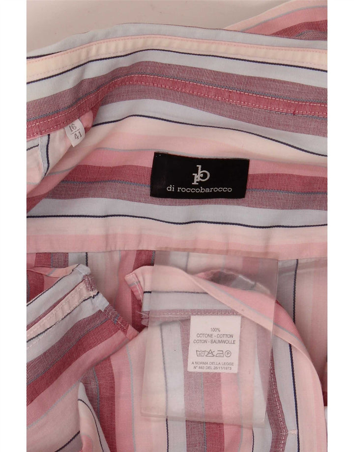 Camisa masculina Roccobarocco tamanho 41 16 grande algodão listrado rosa