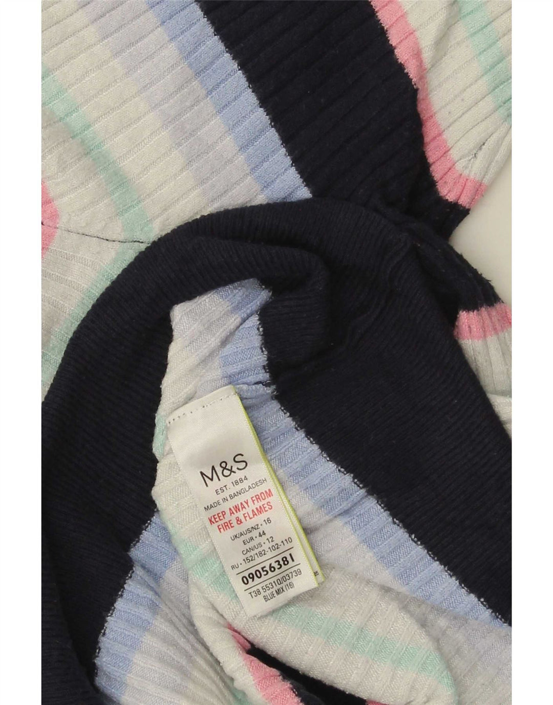 Camiseta feminina Marks & Spencer UK 16 grande listrada multicolorida