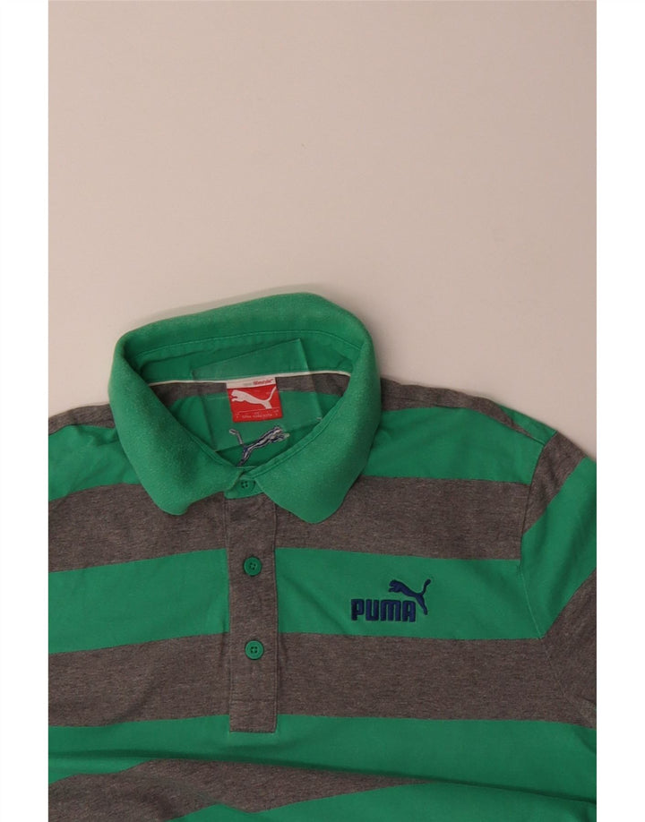 Camisa polo masculina PUMA grande listrada verde