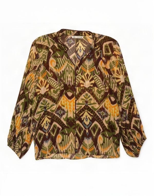 Blusa feminina Zara UK 14 média viscose geométrica multicolorida