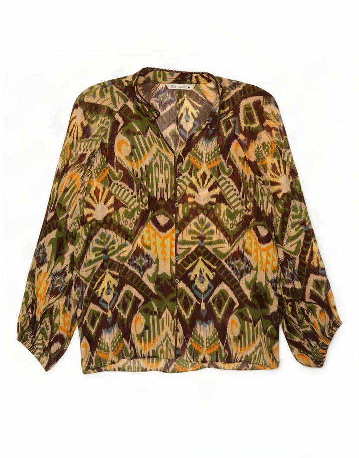 Blusa feminina Zara UK 14 média viscose geométrica multicolorida