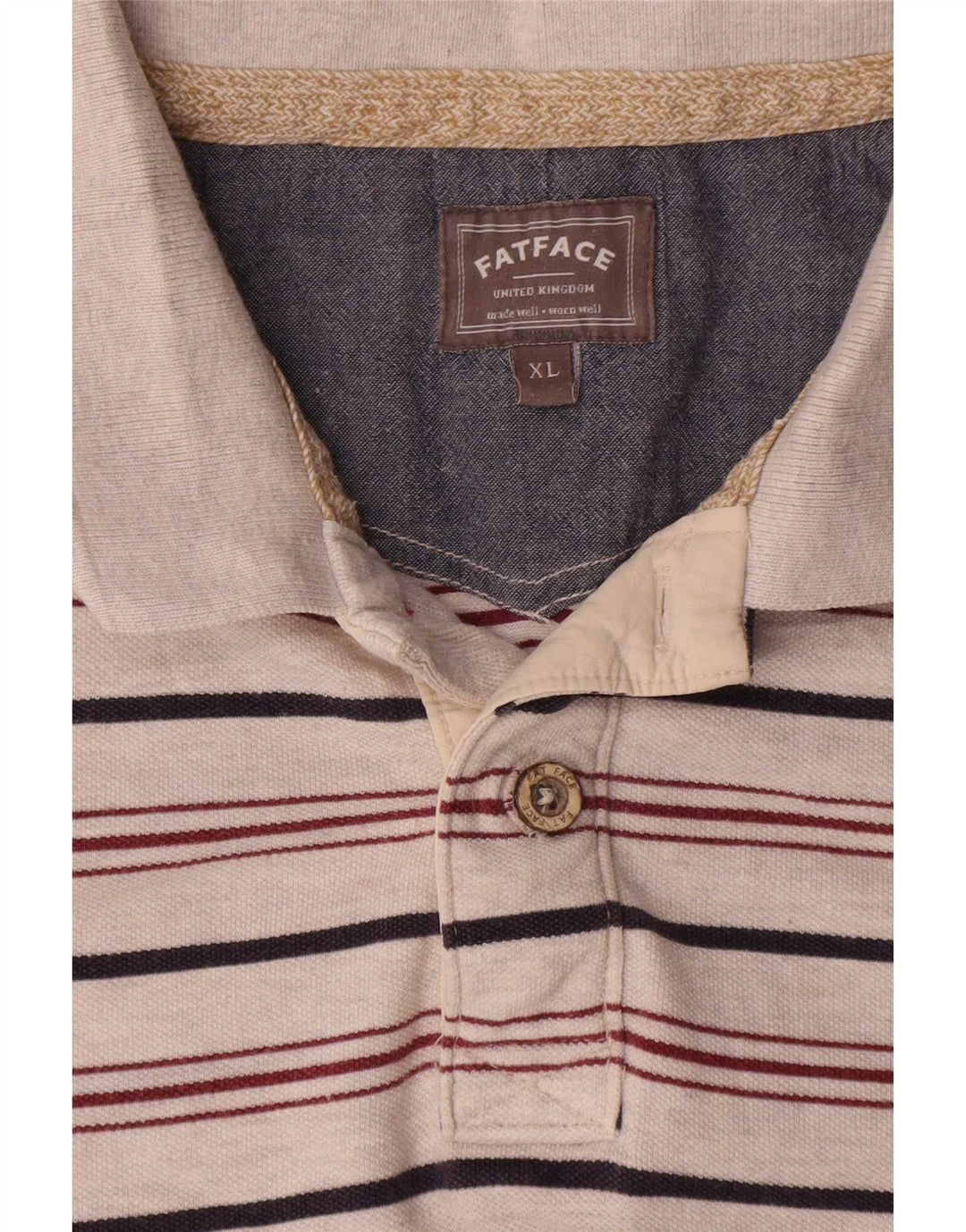Camisa polo masculina Fat Face XL algodão listrado cinza