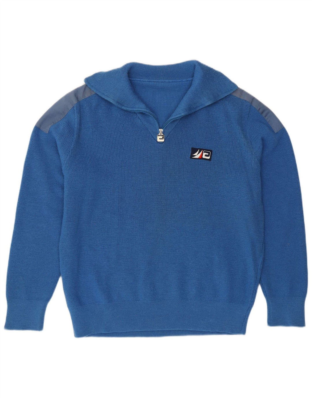 Suéter vintage masculino com zíper e decote em bloco grande azul colorido
