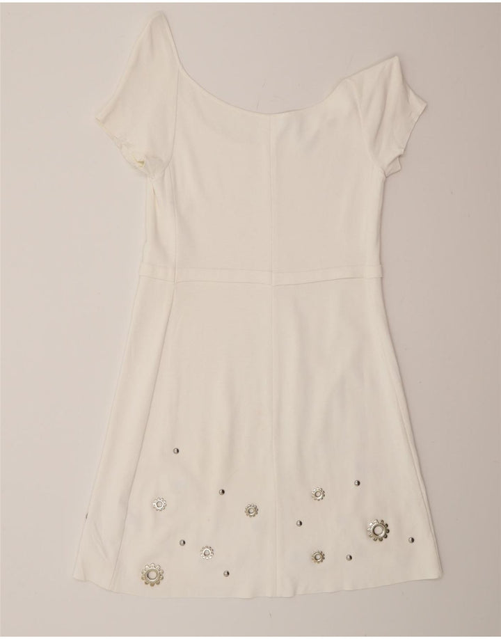 Vestido feminino Blumarine ombro a ombro UK 10 viscose branca pequena