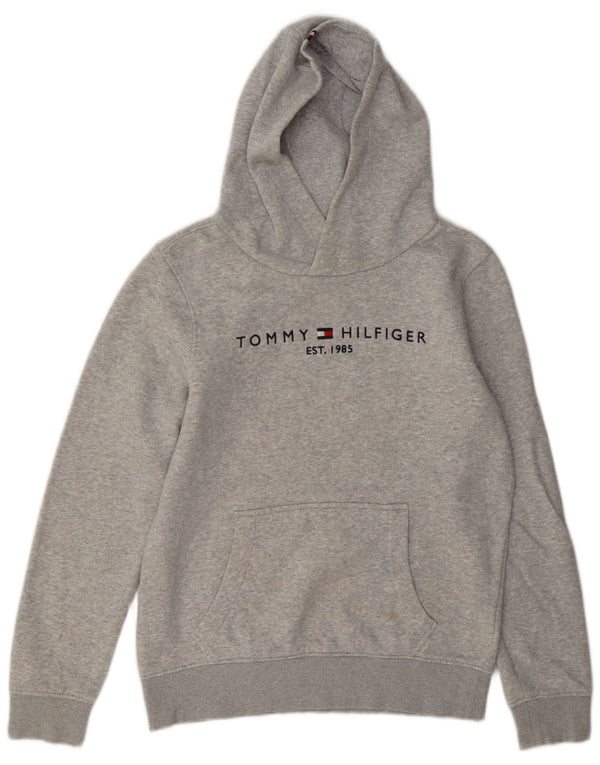 Tommy Hilfiger Meninos moletom com capuz gráfico 13-14 anos cinza algodão