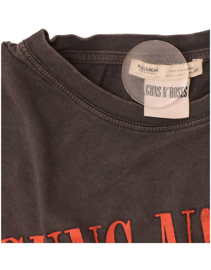 Camiseta masculina Pull & Bear Guns & Roses com estampa gráfica grande de algodão cinza