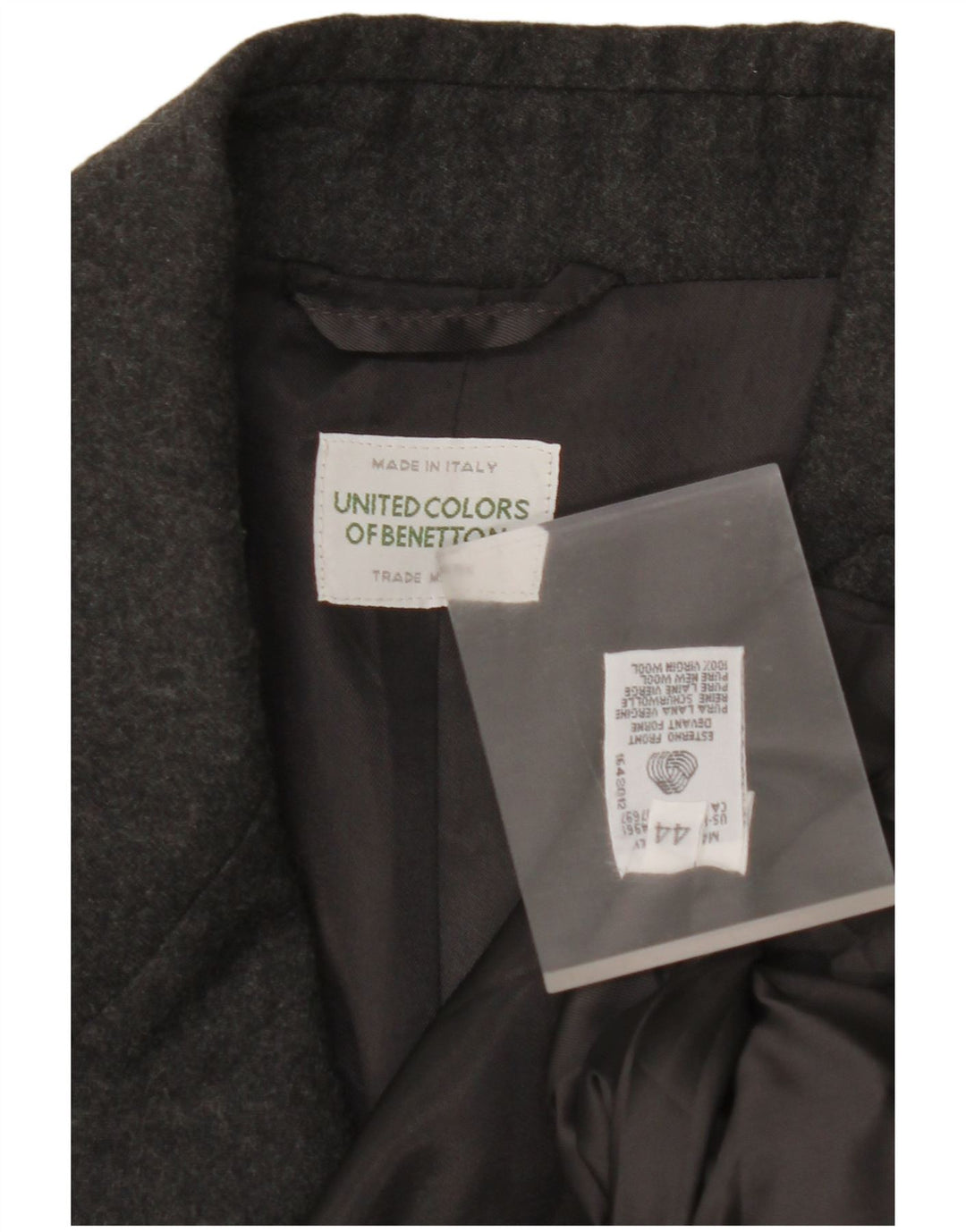 Jaqueta blazer feminina de 2 botões BENETTON IT 44 lã virgem cinza médio