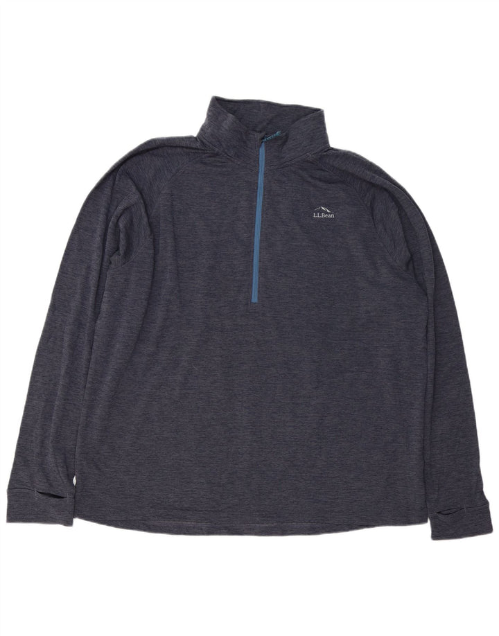 L.L.BEAN Pulôver masculino com zíper e gola em moletom XL azul marinho manchado