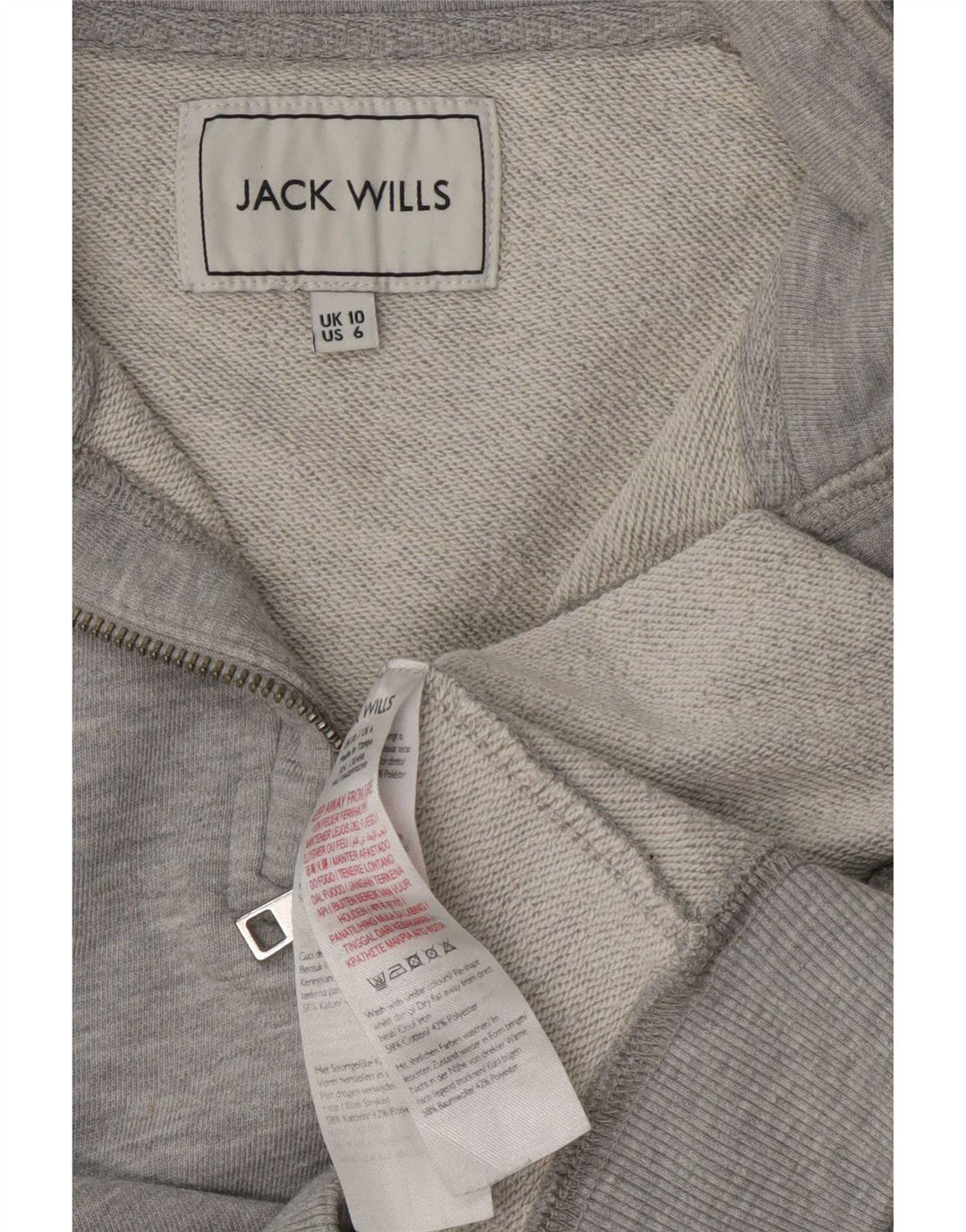 Suéter feminino Jack Wills com zíper e gola grande, Reino Unido 10, pequeno, cinza