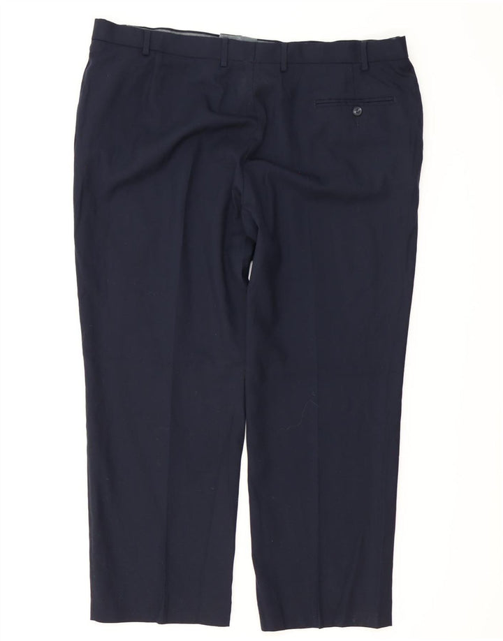Calça masculina de ajuste regular MARKS & SPENCER W42 L29 lã azul marinho