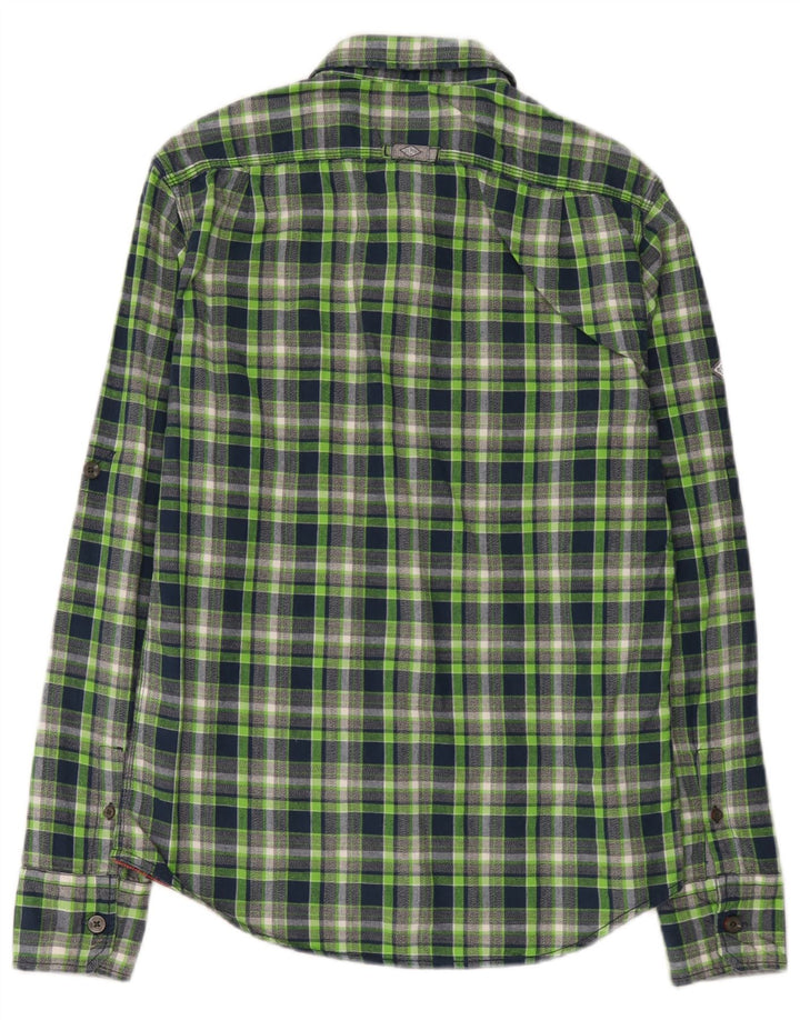 Camisa de flanela feminina Superdry UK 14 algodão xadrez verde médio