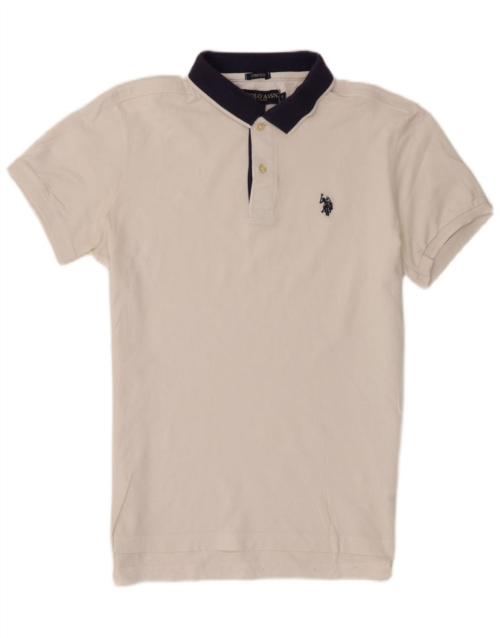 US Polo Assn. Camisa masculina pequena branca de algodão colorblock