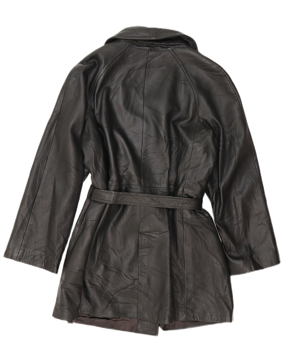 Casaco feminino vintage de couro com peito duplo Reino Unido 14 médio preto