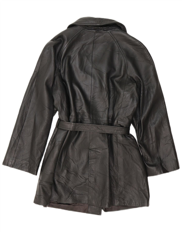 Casaco feminino vintage de couro com peito duplo Reino Unido 14 médio preto