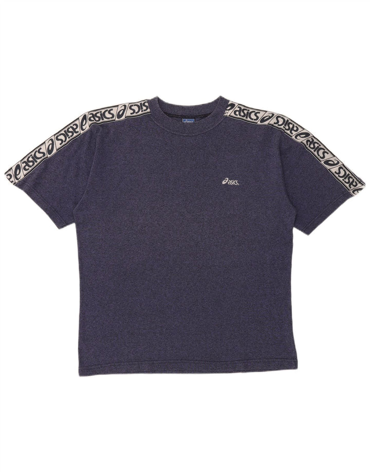 Camiseta gráfica masculina Asics Top grande algodão manchado azul marinho