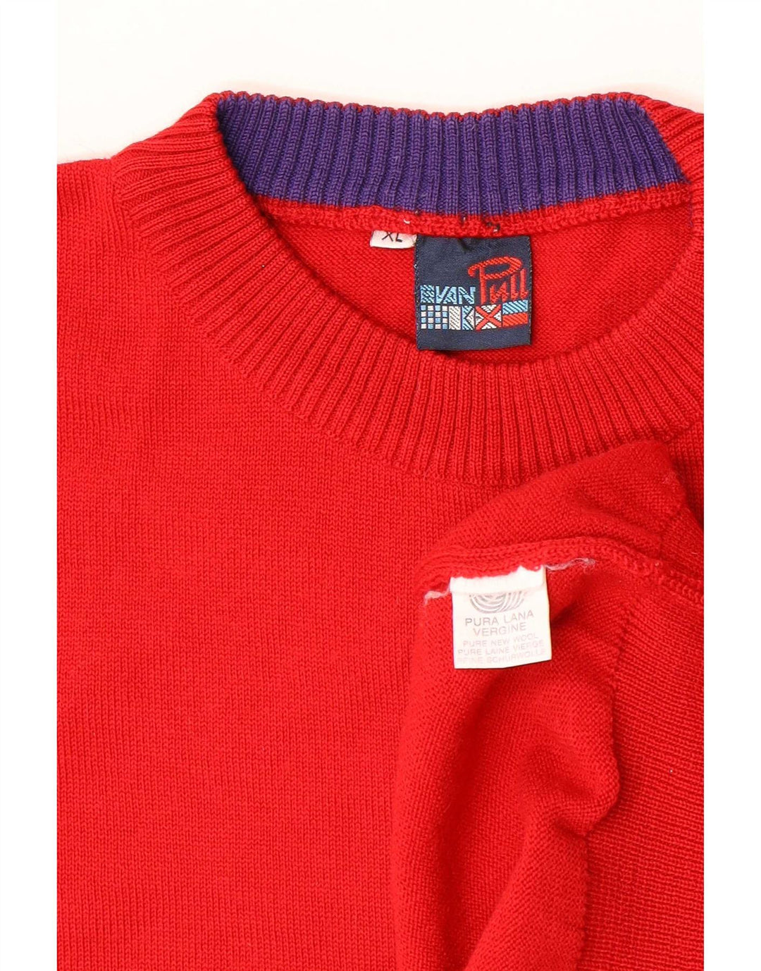 Suéter masculino Evan Pull com gola redonda XL de lã listrada vermelha