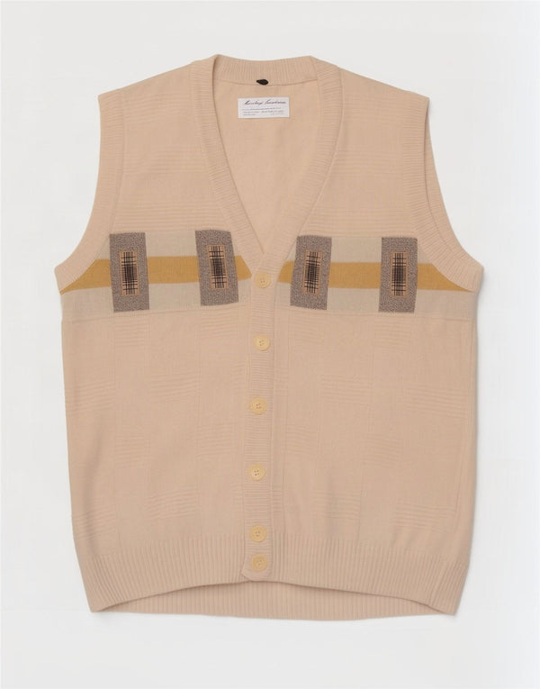 Suéter cardigã masculino vintage sem mangas IT 52 algodão geométrico branco grande