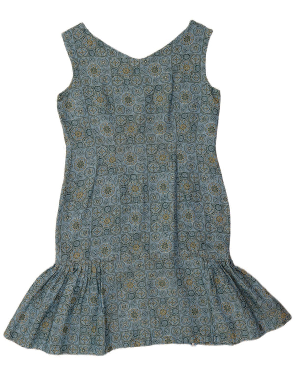 Vestido feminino vintage sem mangas com cintura baixa Reino Unido 12 floral azul médio