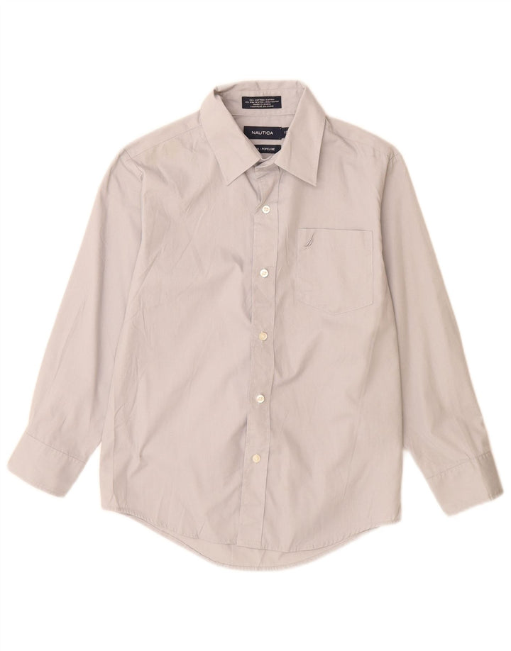 Camisa de popeline Nautica Boys 9-10 anos algodão cinza