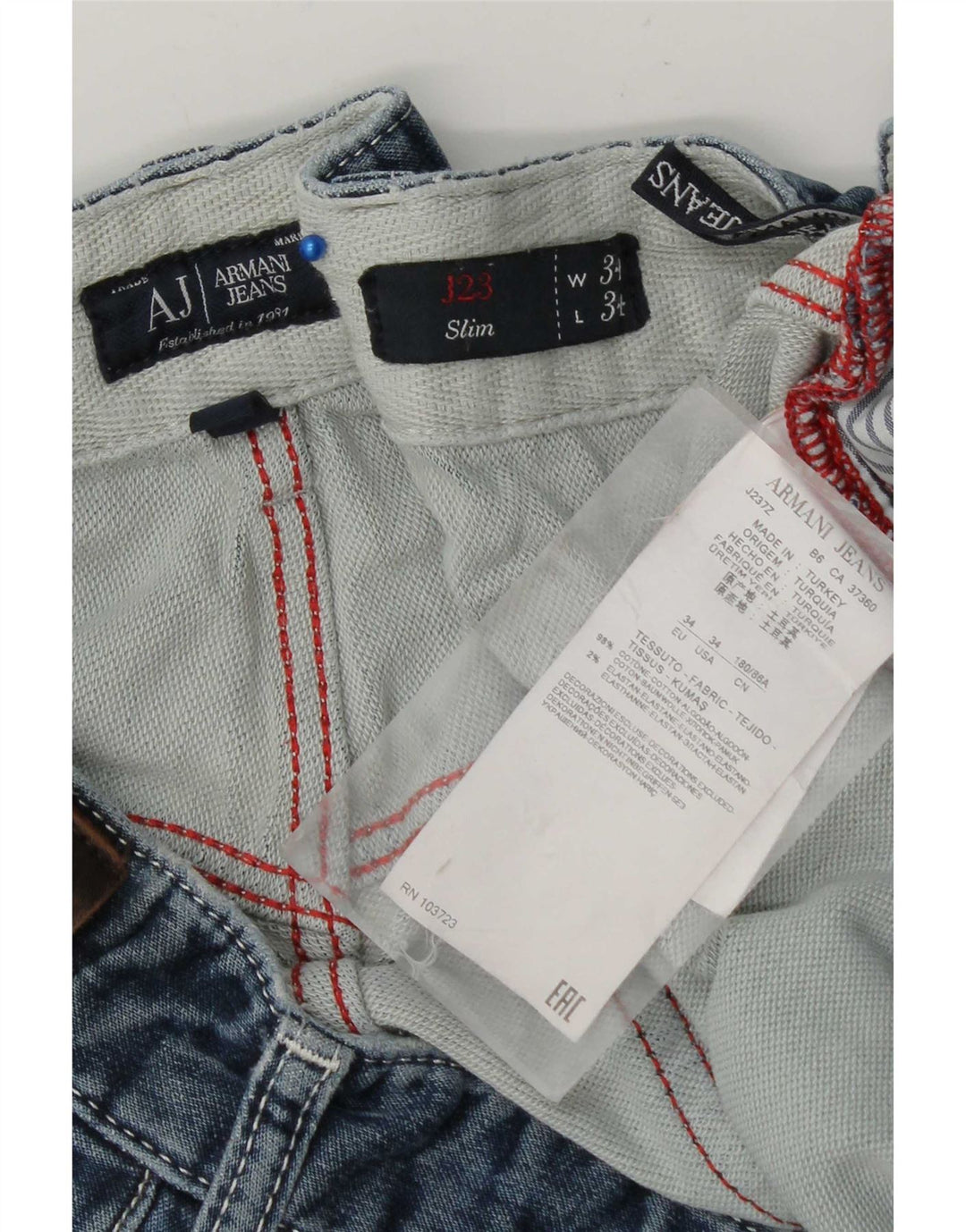 Armani Masculino Distressed Slim Jeans W34 L34 Azul Algodão