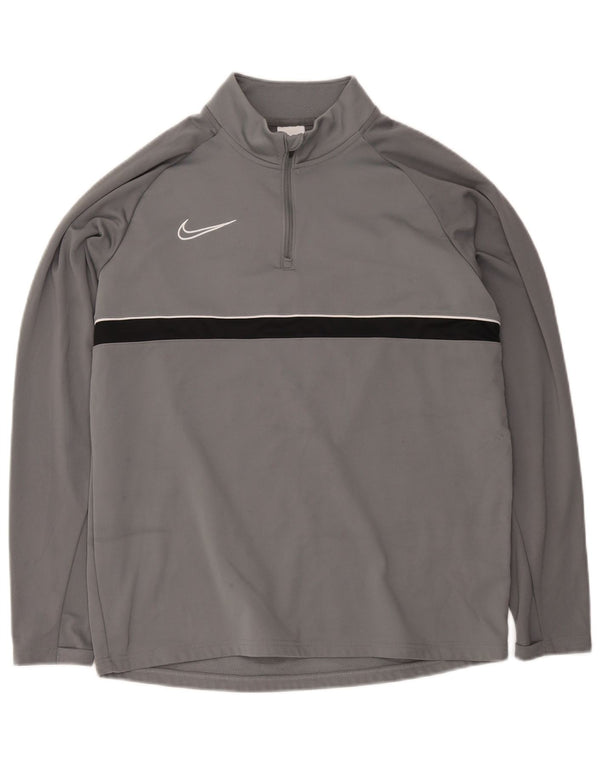 Pulôver masculino Nike Dri Fit com decote em zíper e moletom grande cinza colorido