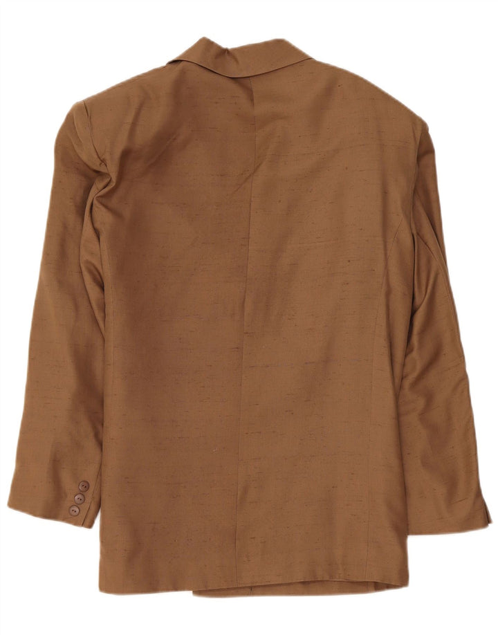 Jaqueta blazer feminina Jaeger com 1 botão Reino Unido 16 grande seda bege manchada