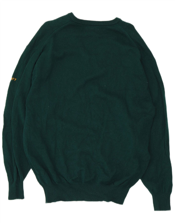 Suéter masculino Lyle & Scott com decote em V, verde médio, lã nova